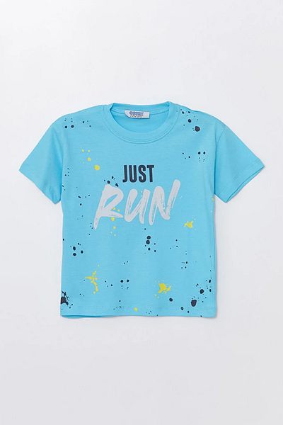 coppa kids Coppa Blue Run Printed Combed Cotton Shorts and T-shirt Set - Age 5 - Frnd00000002-36