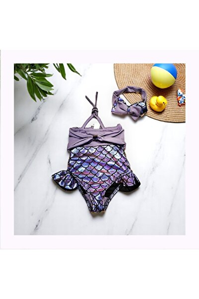 hira kids collection Girl's Fish Model Lilac Buckle Halter Neck Swimsuit