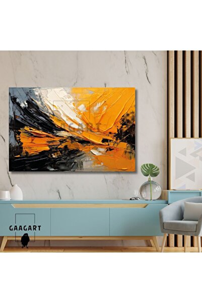GAAGART Tekli Yatay Kanvas Duvar Tablosu Soyut Siyah Turuncu Yağlı Boya Deseni