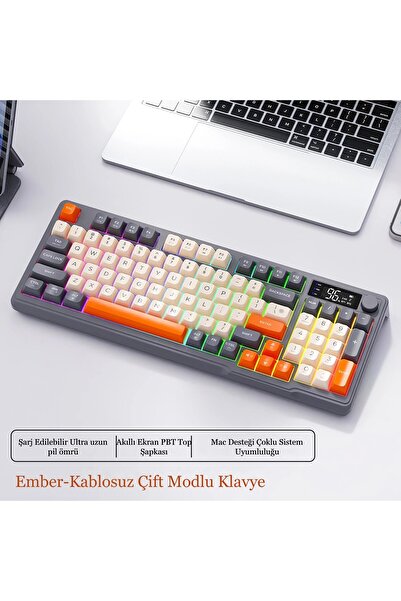 SHIPMENT 2.4 G Bluetooth Gaming Oyuncu Klavye Çoklu Cihaz Bağlantılı LED Dijital Ekran Ergonomik