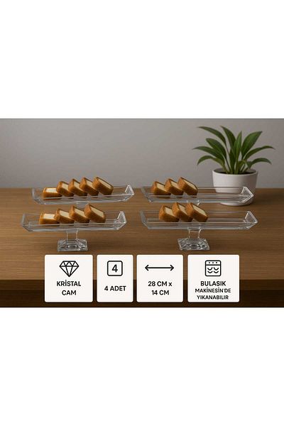 AYBABA STORE Crystal Footed Glass Baton Serving Tray Set of 4