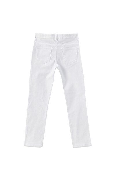 Trend Bebe Butik Beyaz Likralı Beli Ayarlanabilir Lastikli Düğmeli Kız Çocuk Pantolonu, Okul Pantolonu Yüksek Bel