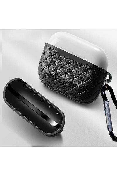 Generic Compatible with AirPods PRO Case (2024 Woven & Leather Texture Designing Shell Protectiv BLACK