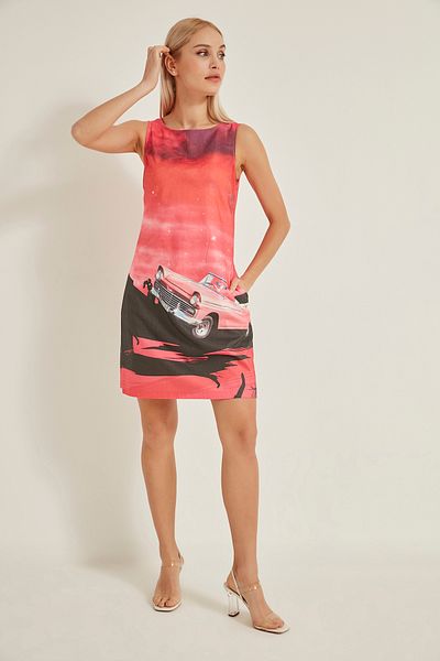 GAJA 5133 Women's Patterned Sleeveless Cotton Dress with Side Hidden Pocket