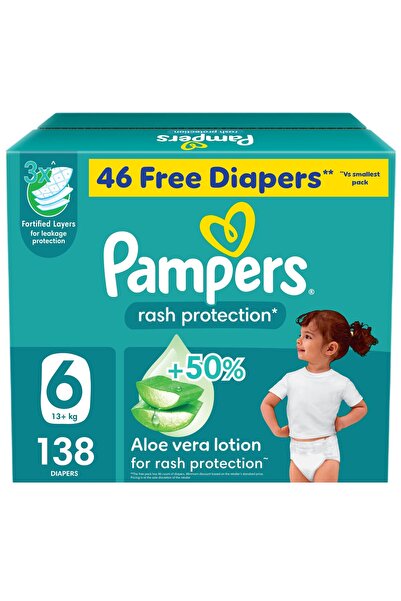 Pampers حفاضات راش برو بشريط لاصق، مقاس 6، وزن 13 كجم فأكثر، مع لوشن الصبار ب...