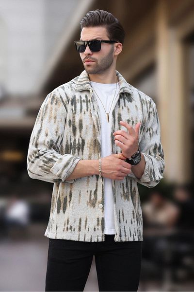 Madmext Ανδρικό πουκάμισο Fleece 6750 - Χακί στάμπα και μονή τσέπη