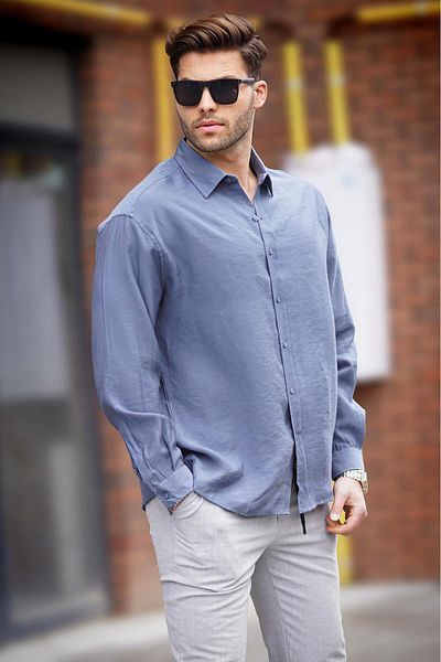 Madmext Καπνιστό μακρυμάνικο oversize ανδρικό πουκάμισο 6733