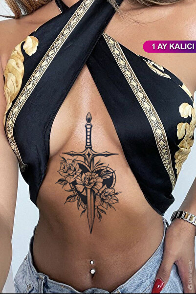 BP Tattoo 1 Ay Kalıcı Tattoo Gerçek Dövme Görünümlü Kalp ve Kılıç Dövmesi