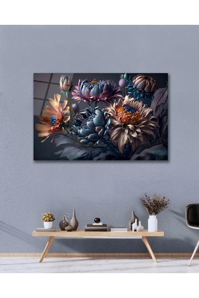 Çağ Baskı Dekoratif Çiçek 3 Boyutlu Soyut Cam Tablo Modern Ev Ofis Oda Salon Duvar Dekoru Hediyelik