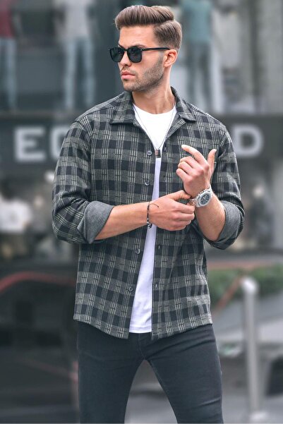 Madmext Khaki Plaid Regular Fit Men's Shirt 6714