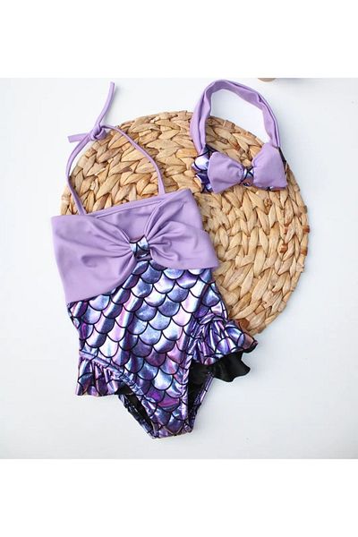 hira kids collection Girl's Fish Model Lilac Buckle Halter Neck Swimsuit