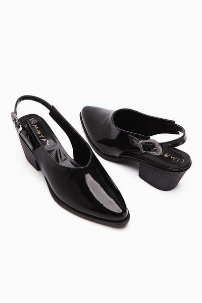 Limoya Emira Black Patent Leather Pointed Toe Closed Front Women's Sandals