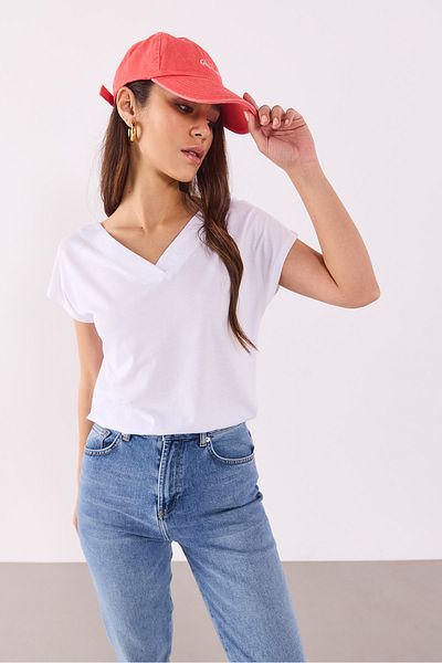 VENA Almira V-Neck Back Detailed Modal T-Shirt(Tencel)(Tm) - White