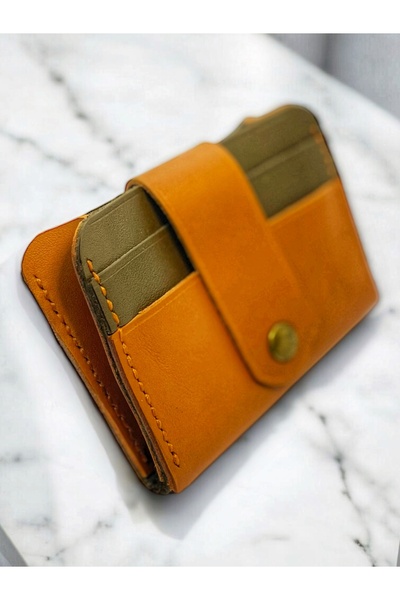 DERİMORE Moliere El Yapımı Hakiki Deri Kartlık Cüzdan -unisex- Kahve-yeşil