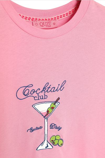 Quzu Cup Printed Oversize T-Shirt Pink