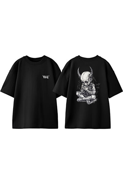 THEWERT Ruksak Lucifer Baby Design Štampano Pamuk Crna Oversize kroj T-shirt