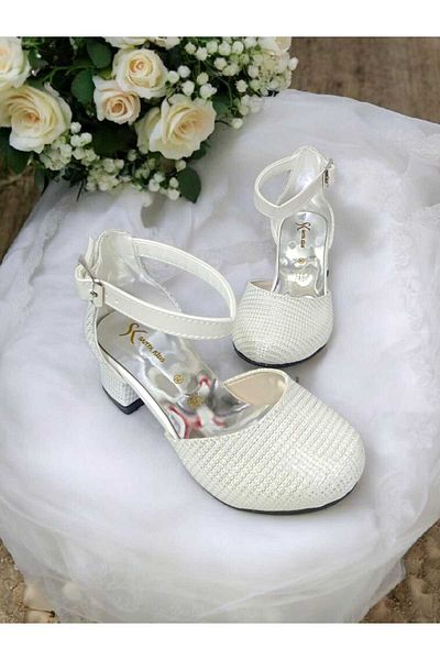 pediashoes ROCHIE DE SEARĂ CU TOC PĂTRAT ALB ARGINTIU PENTRU FETE PANTOFI ELEGANTI