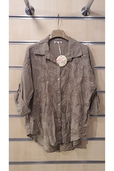 Park Moda Leaf Pattern Sequin Embroidered Shirt