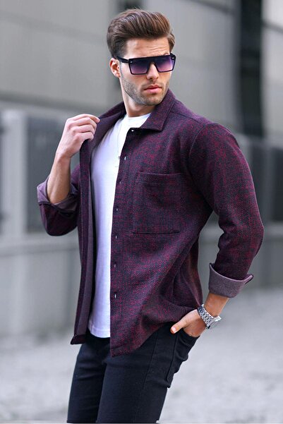 Madmext Bordo Desenli Regular Fit Erkek Gömlek 6717