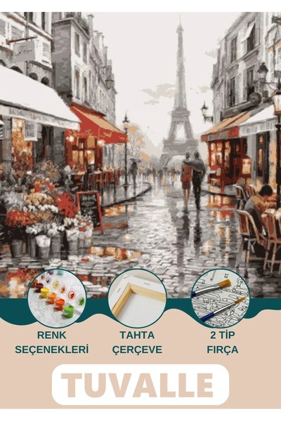 Tuvalle Eyfel Kulesi Sayılarla Boyama Seti, Hobi Seti, 40X50 Tablo, Fırça Boy...