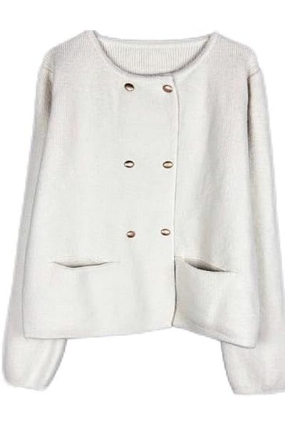 BUNCA Long Wool Jacket Off-White with Buttons and Pockets for Women and Girls by BUNCA