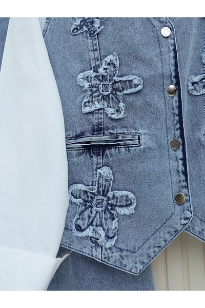 Modamorfo Fusta cu model cu talie elastică vestă fustă costum denim - Ice Blue