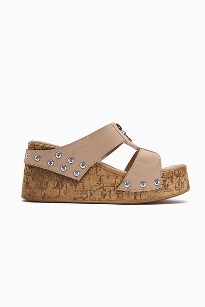 Limoya Goldis Beige Screw Detailed Women's Slippers
