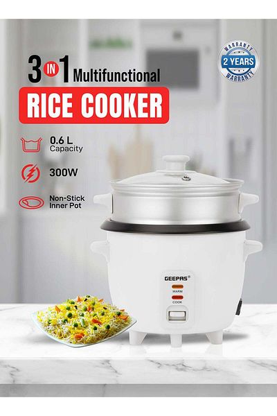 Geepas Automatic Rice Cooker 3 in 1 Functions Non-Stick Inner Pot Automatic Shut Off with Overheat Protecti