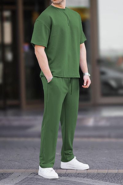 ruNadeS Men's Short Sleeve Oversize Two Thread Tracksuit Set