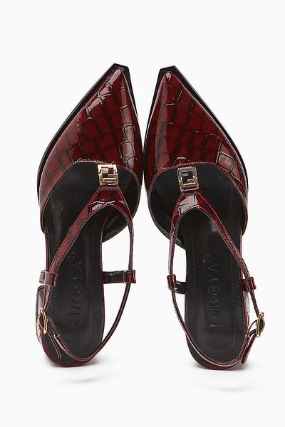 Limoya Sandale de damă Ginny Burgundy cu cataramă de crocodil cu toc scurt