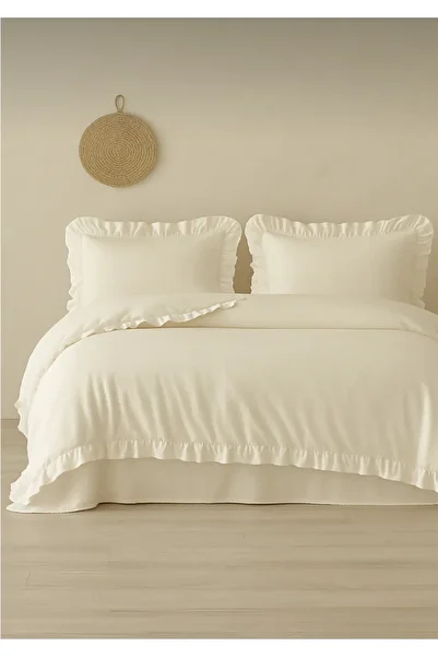 Uckan Double Duvet Cover Set Organic 100% Cotton Ruffled