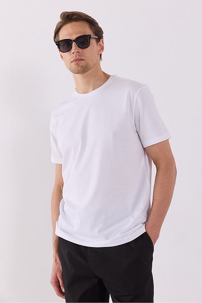 VENA Danny Zero Collar Cotton Basic T-Shirt - White