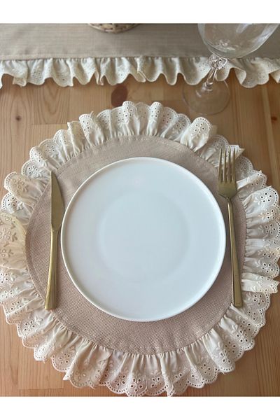 eyma home Λινάρι από γιούτα Πλάκα με βολάν 6 τεμαχίων (ανθεκτικό στους λεκέδες)