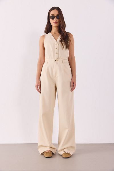 VENA Clara Wide Leg Off White Palazzo Trousers(Tencel)(Tm) - Off White