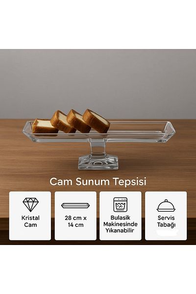 AYBABA STORE Grace Crystal Footed Glass Baton Serving Tray 95462