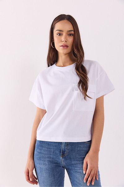 VENA Jayla Pocket Detailed Crew Neck T-Shirt - White