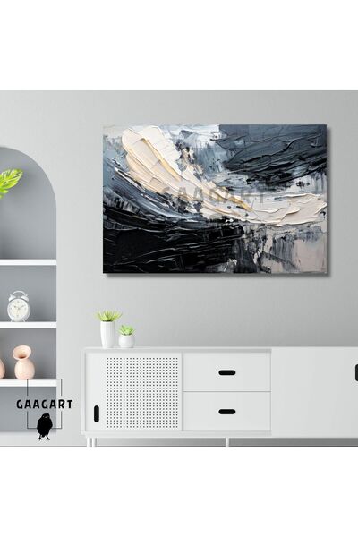 GAAGART Tekli Yatay Kanvas Duvar Tablosu Soyut Siyah Gri Yağlı Boya Deseni