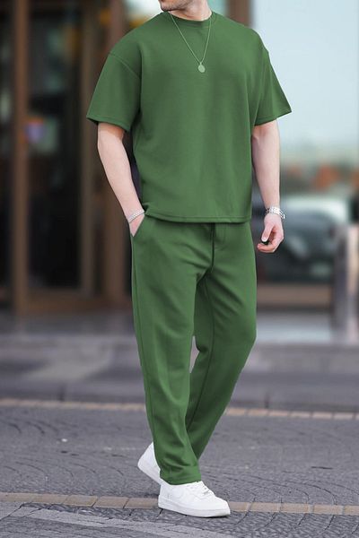 ruNadeS Men's Short Sleeve Oversize Two Thread Tracksuit Set