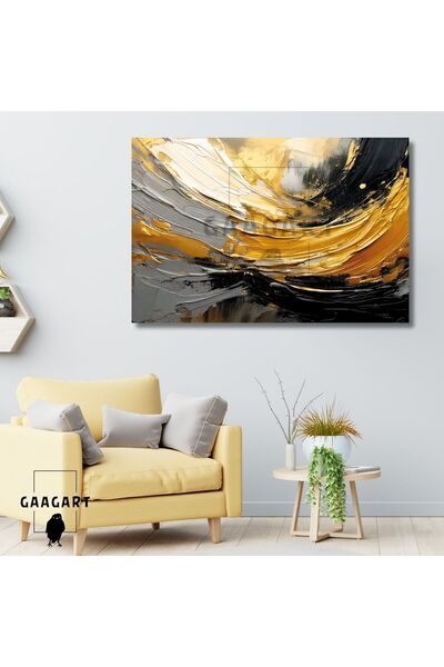 GAAGART Tekli Yatay Kanvas Duvar Tablosu Soyut Siyah Gold Yağlı Boya Deseni