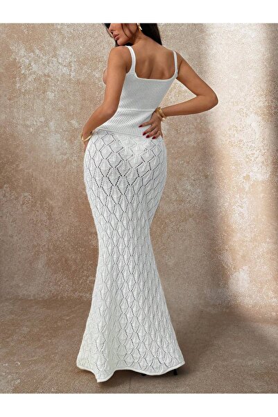 MARLİNG δαντελωτή πλέξη πλεκτό φόρεμα παραλίας με λουράκια