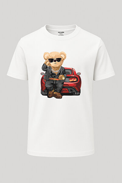 nirvoda Tricou unisex cu guler rotund, stil ochelari și imprimeu cu ursuleți