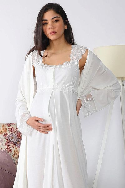 EM&FA TEKSTİL Effort Pregnant Maternity Dressing Gown Nightgown Set