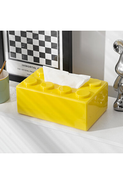 Choice 1pc Yellow Building Blocks Tissue Box Creative Punch-free Wall-mounted Tissue Box Spring Paper Towel