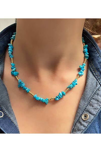Kutcha Accessories Turquoise Natural Stone Necklace – Handmade Design with Gold Detail