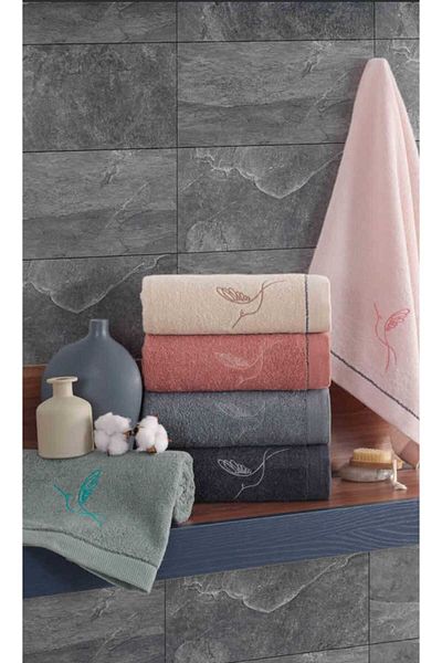 VİLERA HOME Bird & Butterfly Pattern Set of 6 Hand Face Towels