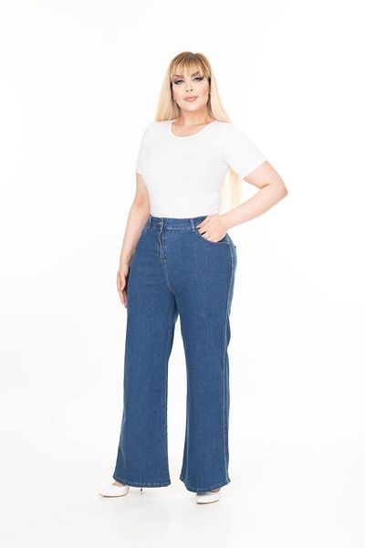 SERRAXXL Palazzo Wide Leg Denim Jeans Plus Size Pants
