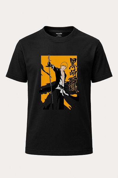 nirvoda Tricou unisex Ichigo Kurosaki Bleach Printed Loose Fit Crew Deck Anime Manga