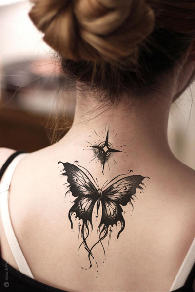 BP Tattoo Kelebek Desenli Omuz Bel Sırt Kadın Geçici Dövmesi