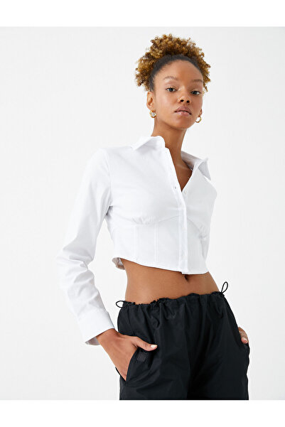 Koton Cămașă Crop Corset Talie Mânecă lungă Nasturi