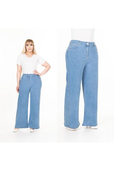 SERRAXXL Palazzo Wide Leg Denim Jeans Plus Size Pants